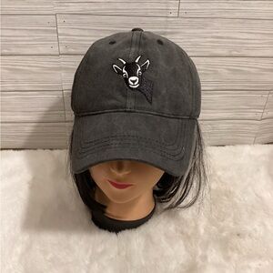 Gray Cap with Embroidered Goat Design